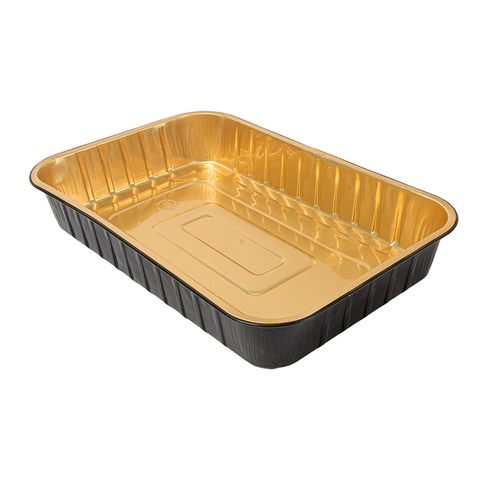 267.82-CONTENITORI LACCATI 2040 ML 29,3x19,3x4,5 CM NERO/ORO ALLUMINIO (50 u.)