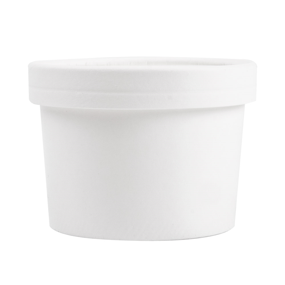 226.45-CONTENITORI CON COPERCHI 240 ML - 8 oz 300 + 18 PE G/M2 Ø9/7,5x6 CM BIANCO CARTONE (25 u.)