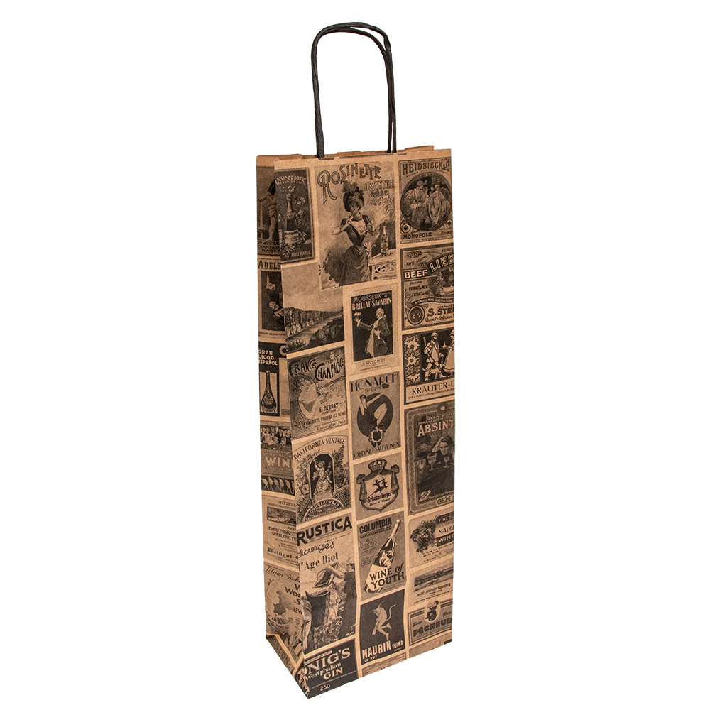 222.18-SACCHETTI SOS CON MANICI 1 BOTTIGLIA BACCHUS 100 G/M2 14+8x40 CM NATURALE KRAFT (250 u.)