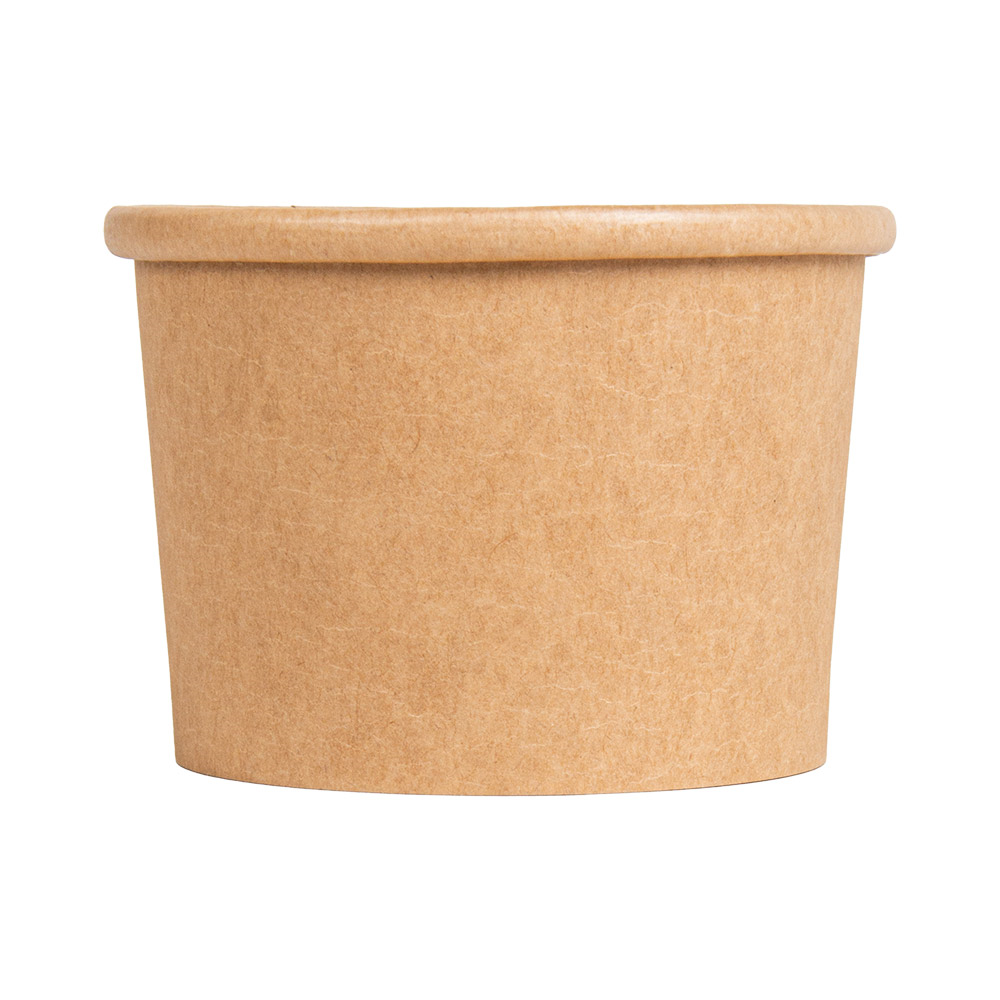 279.28-CONTENITORI CON COPERCHI 240 ML - 8 oz 300 + 18 PE G/M2 Ø9/7,5x6 CM NATURALE KRAFT (25 u.)