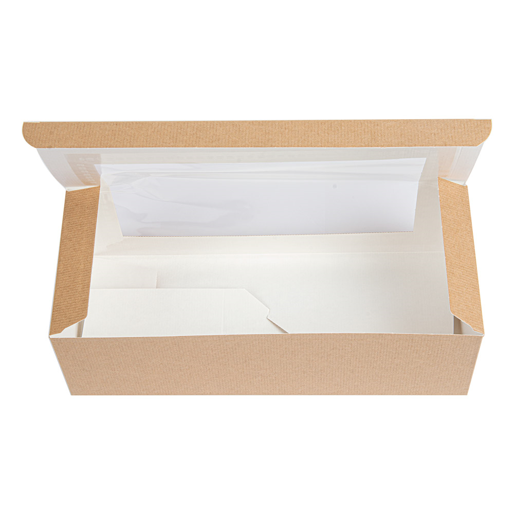 256.16-SCATOLE PER PASTICCERIA CON FINESTRA 'THEPACK'  26x11x8 CM NATURALE CARTONE NANO-MICRO + OPP (50 u.)
