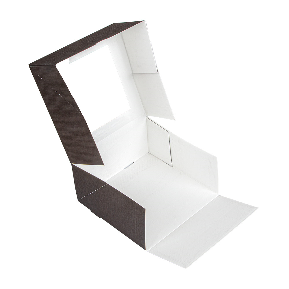 269.60-SCATOLE PER PASTICCERIA CON FINESTRA 'THEPACK'  16x16x8 CM CIOCCOLATO CARTONE NANO-MICRO + OPP (50 u.)