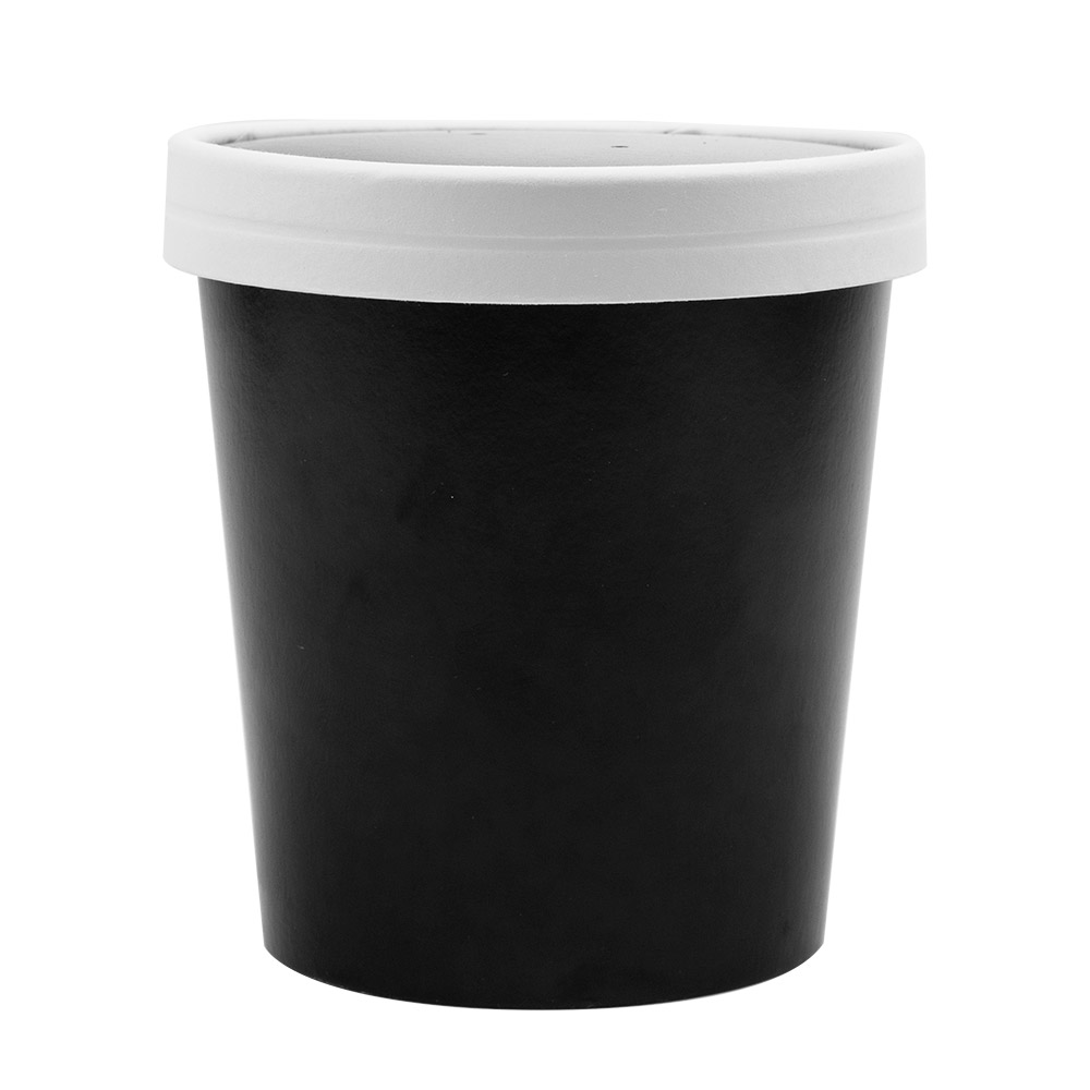 226.43-CONTENITORI CON COPERCHI 480 ML - 16 oz 320 + 18 PE G/M2 Ø9,7/7,5x10 CM NERO CARTONE (25 u.)