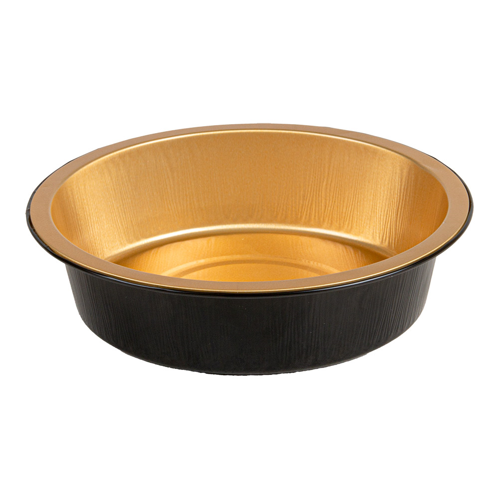 279.53-CONTENITORI LACCATI 718 ML Ø 17,4/13,6x4,3 CM NERO/ORO ALLUMINIO (50 u.)