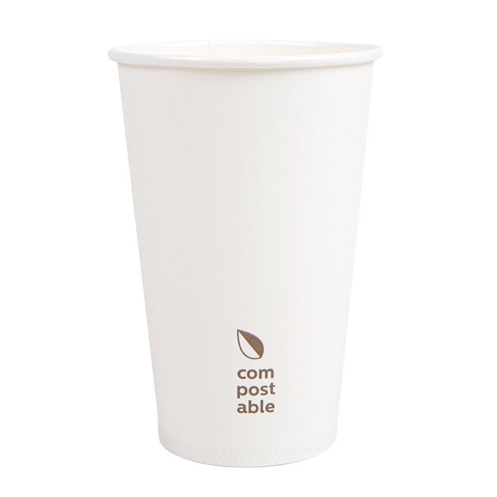 274.44-BICCHIERI BEVANDE FREDDE E CALDE 1 PARETE 'COMPOSTABLE' 480 ML - 16 oz 300 G/M2 Ø9/6x13,2 CM BIANCO CARTONE (50 u.)