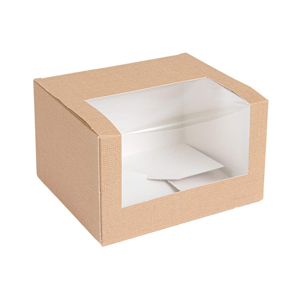 256.14-SCATOLE PER PASTICCERIA CON FINESTRA 'THEPACK'  11x13x8 CM NATURALE CARTONE NANO-MICRO + OPP (50 u.)