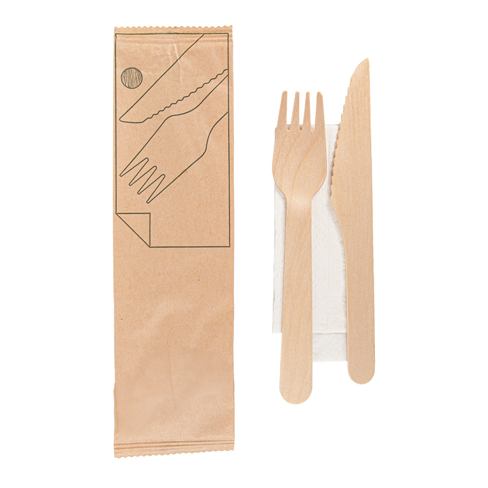 250.62-SET 3/1 POSATE + TOVAGLIOLI 'WOOD' MAKAN  16 CM NATURALE LEGNO (100 u.)