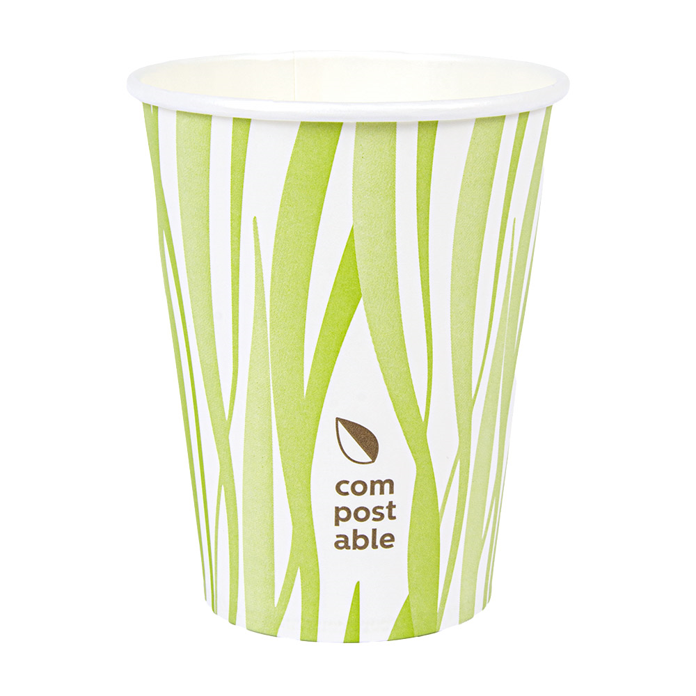 271.10-BICCHIERI BEVANDE FREDDE E CALDE 1 PARETE 'COMPOSTABLE GRASS' 360 ML 300 G/M2 Ø9/6x11 CM BIANCO CARTONE (50 u.)