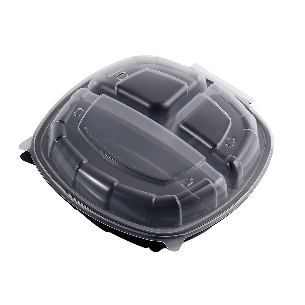 267.01-CONTENITORI COPERCHIO 3 COMP. MICROONDE  1350 ML 24,9x25,8x7,2 CM NERO PP (100 u.)