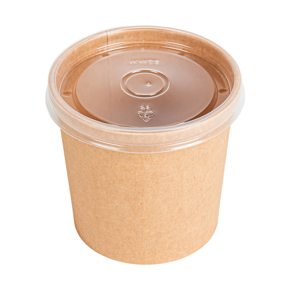 279.29-CONTENITORI CON COPERCHI 360 ML - 12 oz 300 + 18 PE G/M2 Ø 9/7,3x8,6 CM NATURALE KRAFT (25 u.)
