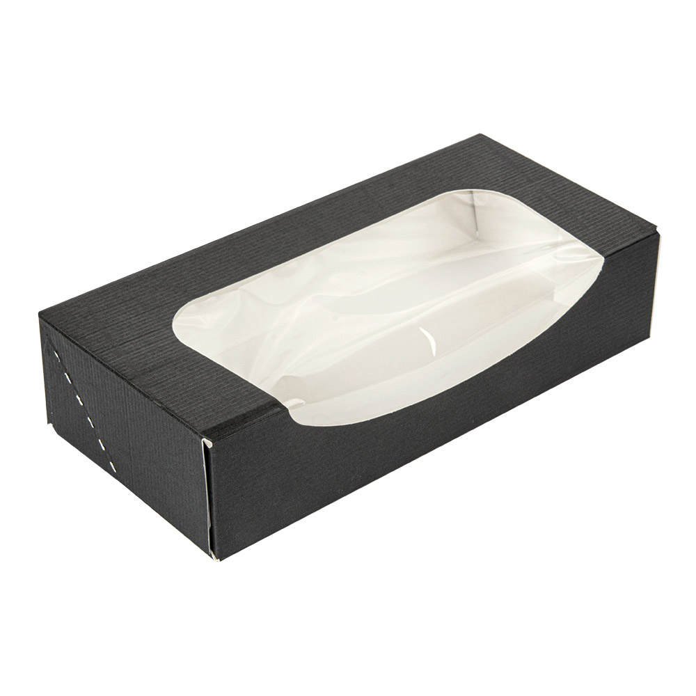 252.25-CONTENITORI SUSHI+FINESTRA 'THEPACK'  19,7x9x4,5 CM NERO CARTONE NANO-MICRO + OPP (50 u.)