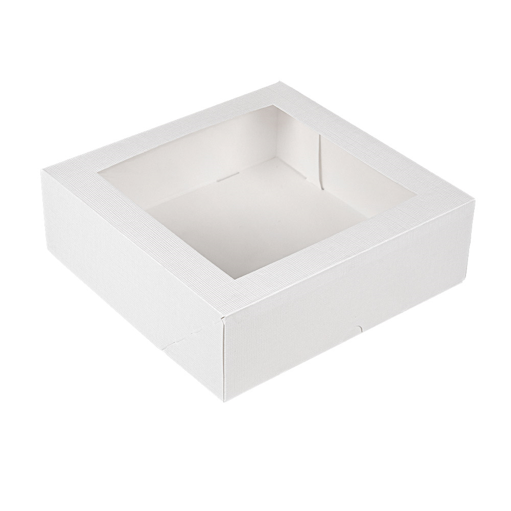 201.67-SCATOLE PER PASTICCERIA CON FINESTRA 'THEPACK'  23x23x7,5 CM BIANCO CARTONE NANO-MICRO + OPP (50 u.)