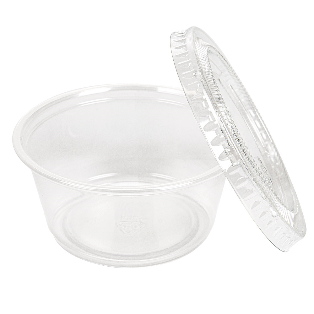 215.08-50 COPPETTE PICCOLE + 50 COPERCHI 100 ML Ø7,4x3,5 CM TRASPARENTE PP