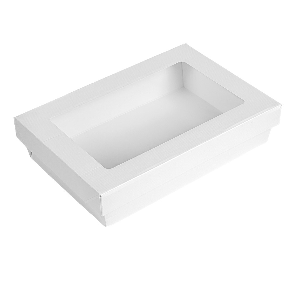 255.98-SCATOLINE+COPERCHI CON FINESTRA 'THEPACK' 1300 ML 21x14x5 CM BIANCO CARTÓN NANO-MICRO + PP + OPP (25 u.)
