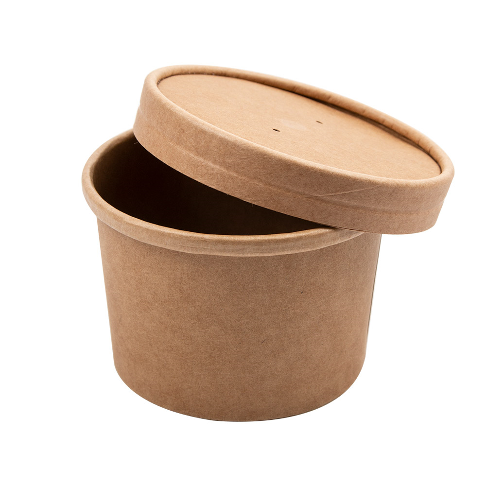 226.47-CONTENITORI CON COPERCHI 240 ML - 8 oz 300 + 18 PE G/M2 Ø9/7,5x6 CM NATURALE KRAFT (25 u.)