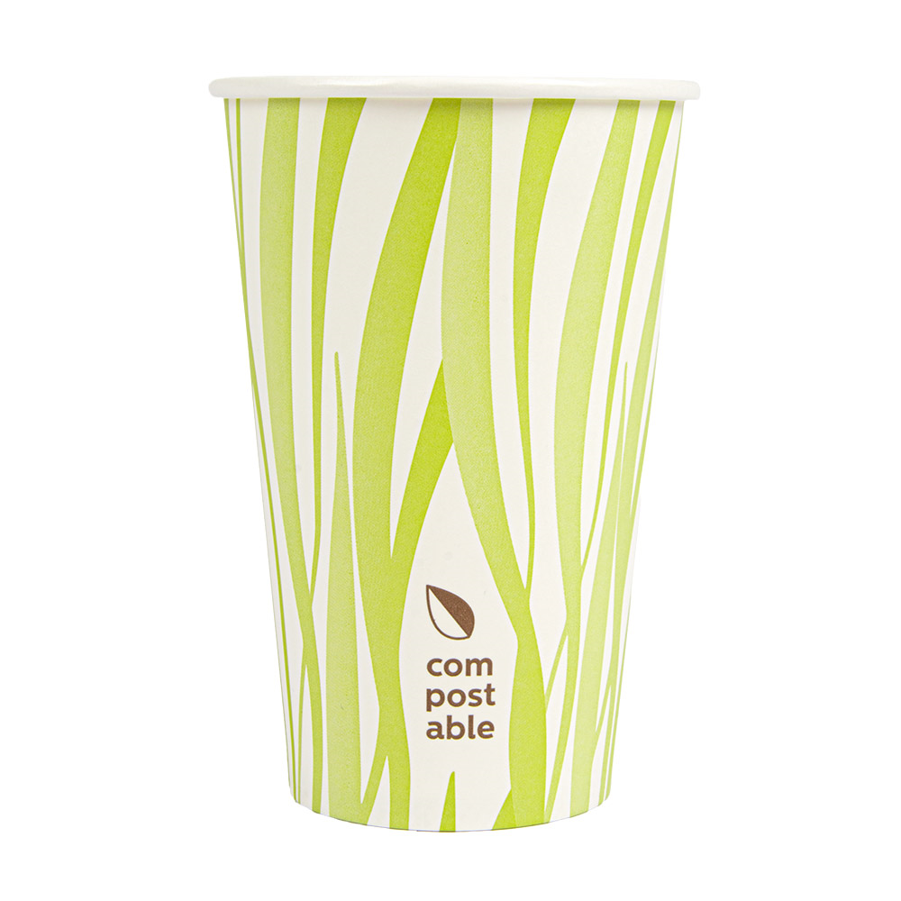 271.11-BICCHIERI BEVANDE FREDDE E CALDE 1 PARETE 'COMPOSTABLE GRASS' 480 ML - 16 oz 300 G/M2 Ø9/6x13,2 CM BIANCO CARTONE (50 u.)