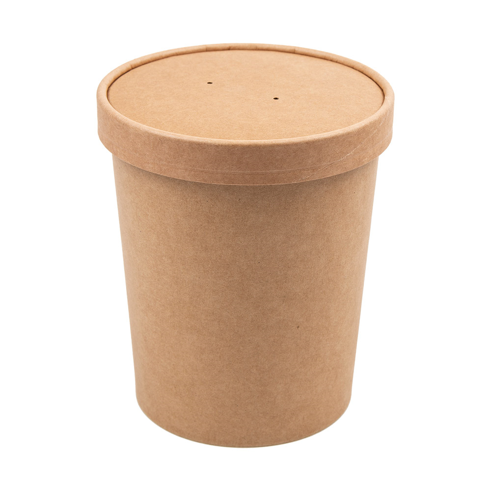 226.50-CONTENITORI CON COPERCHI 960 ML - 32 oz 330 + 18 PE G/M2 Ø11,7/9x13,5 CM NATURALE KRAFT (25 u.)