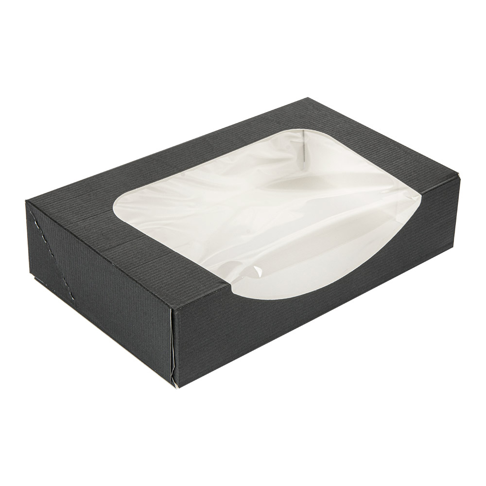 252.27-CONTENITORI SUSHI+FINESTRA 'THEPACK'  19,7x12x4,5 CM NERO CARTONE NANO-MICRO + OPP (50 u.)