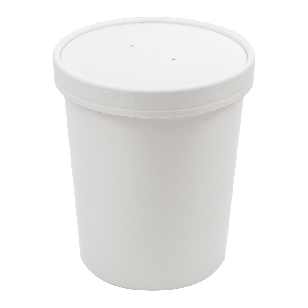 226.48-CONTENITORI CON COPERCHI 960 ML - 32 oz 330 + 18 PE G/M2 Ø11,7/9,2x13,5 CM BIANCO CARTONE (25 u.)