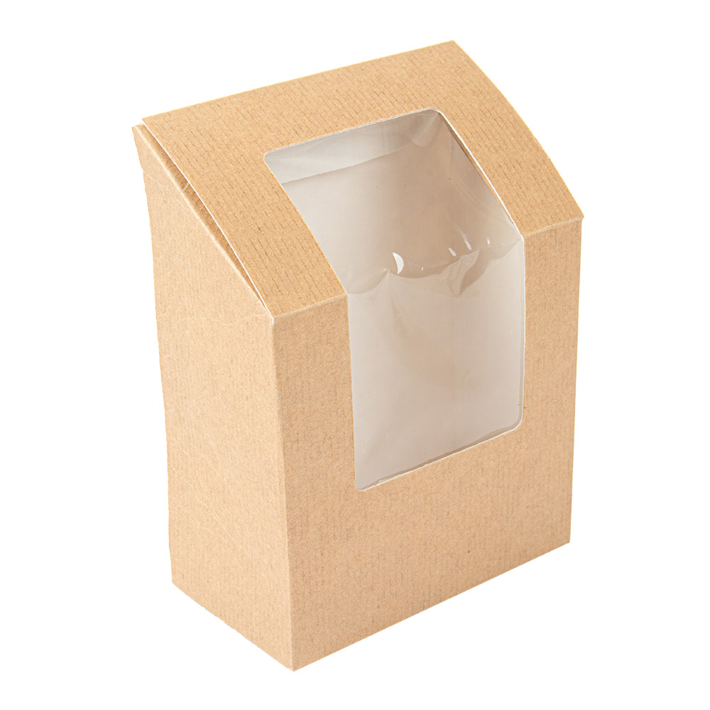 253.57-SCATOLE TORTILLA-WRAP CON FINESTRA 'THEPACK'  9,2x5,1x9,2/12,5 CM NATURALE CARTONE NANO-MICRO + OPP (100 u.)