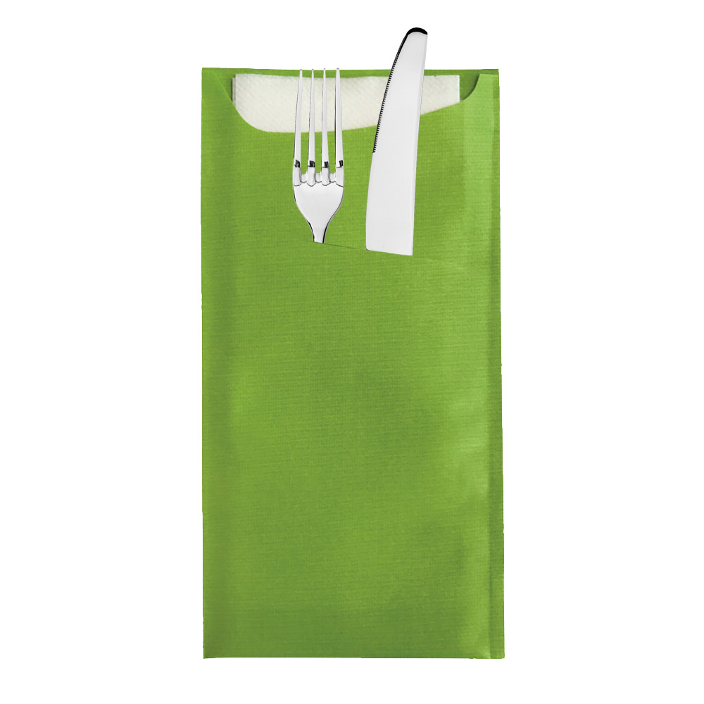 214.07-BUSTE POSATE + TOV. AIRLAID BIANCA JUST IN TIME  90 + 10PE G/M2 11,2x22,5 CM KIWI CELLULOSA (250 u.)