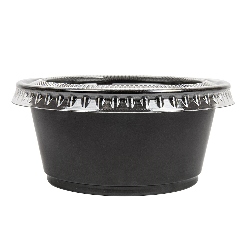 215.21-50 COPPETTE PICCOLE + 50 COPERCHI 100 ML Ø7,4x3,5 CM NERO PP