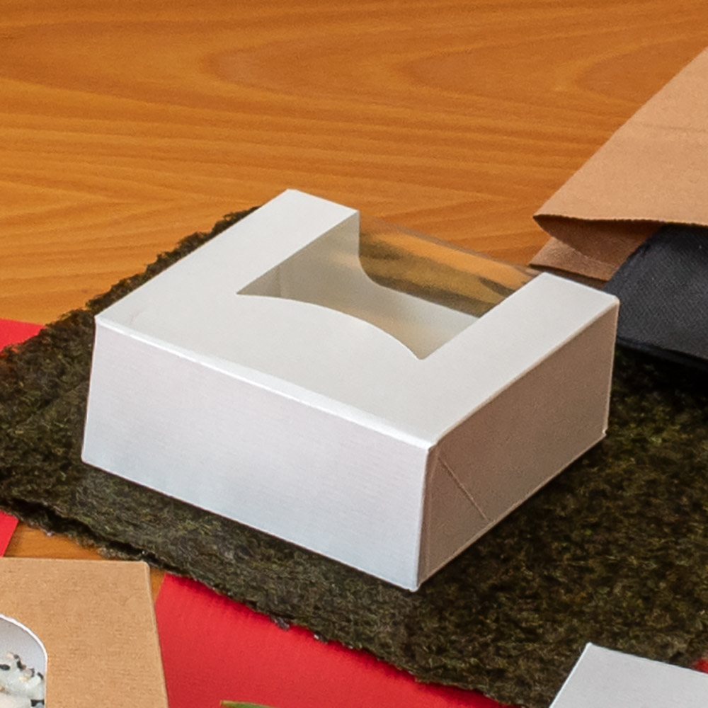 253.40-CONTENITORI SUSHI+FINESTRA 'THEPACK'  10x10x4 CM BIANCO CARTONE NANO-MICRO + OPP (50 u.)