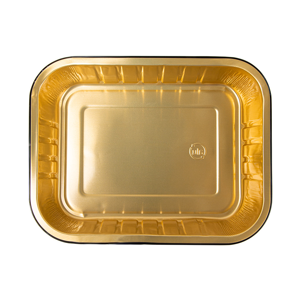 267.83-CONTENITORI LACCATI  1530 ML 23,6x18,5x4,5 CM NERO/ORO ALLUMINIO (50 u.)