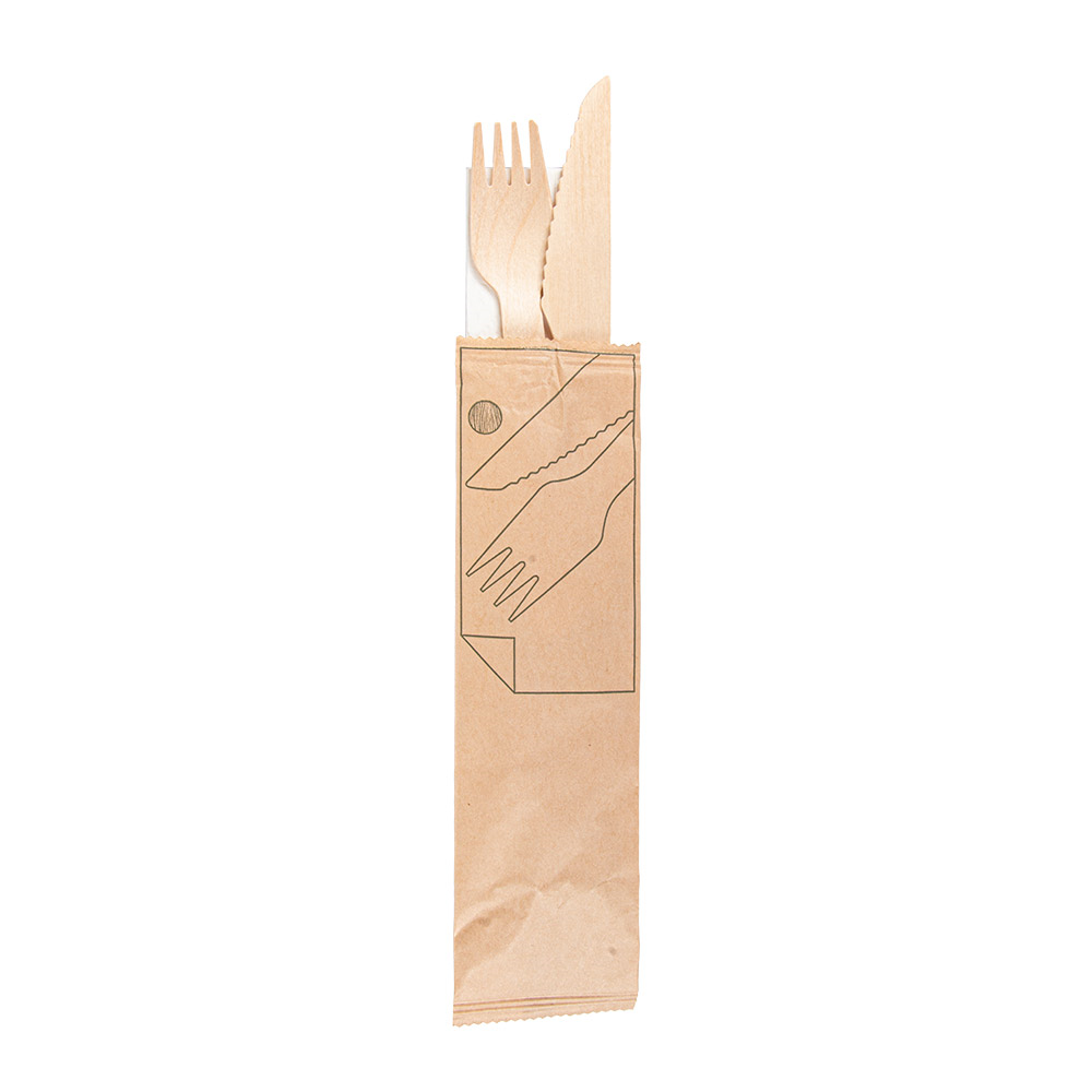 250.62-SET 3/1 POSATE + TOVAGLIOLI 'WOOD' MAKAN  16 CM NATURALE LEGNO (100 u.)