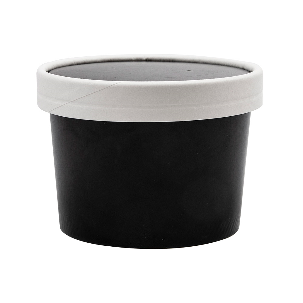 226.46-CONTENITORI CON COPERCHI 240 ML - 8 oz 300 + 18 PE G/M2 Ø9/7,5x6 CM NERO CARTONE (25 u.)