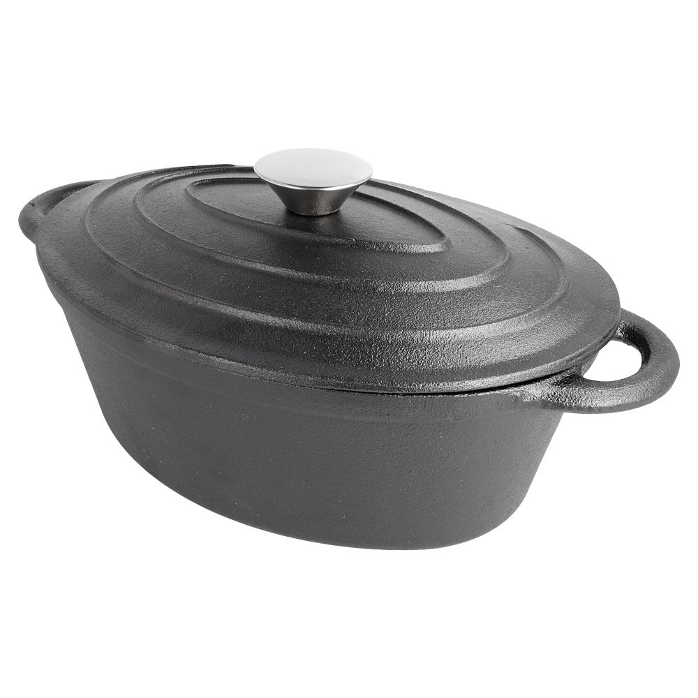 198.78-COCOTTE OVALE CON COPERCHIO  3500 ML 29(36)x21x10,9 CM NERO FERRO