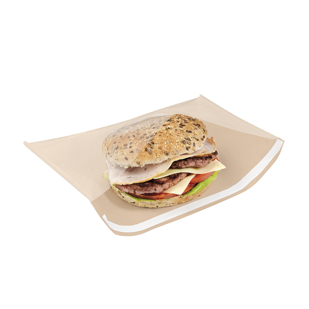 176.07-BUSTE CON FINESTRA DELI PACK 35 G/M2 + 13 PP 28x22/20 CM NATURALE KRAFT (500 u.)