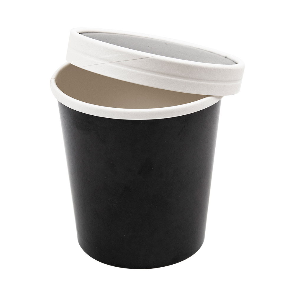 226.43-CONTENITORI CON COPERCHI 480 ML - 16 oz 320 + 18 PE G/M2 Ø9,7/7,5x10 CM NERO CARTONE (25 u.)