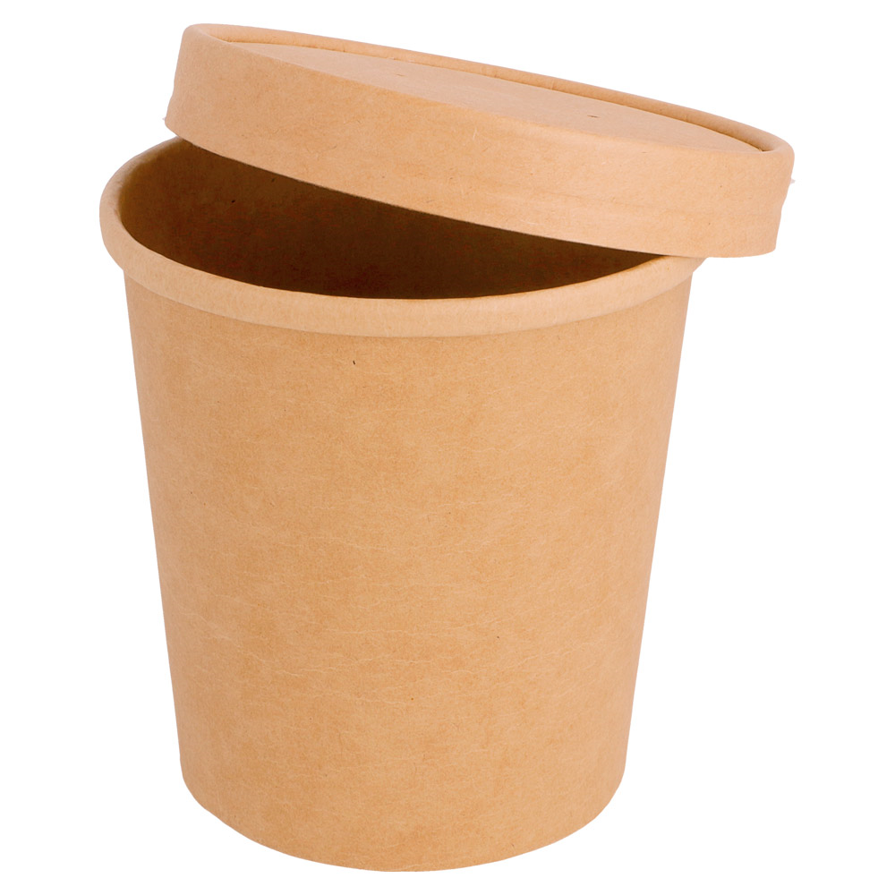 212.60-CONTENITORI CON COPERCHI 480 ML - 16 oz 320 + 18 PE G/M2 Ø 9,8/7,5x10 CM NATURALE KRAFT (25 u.)