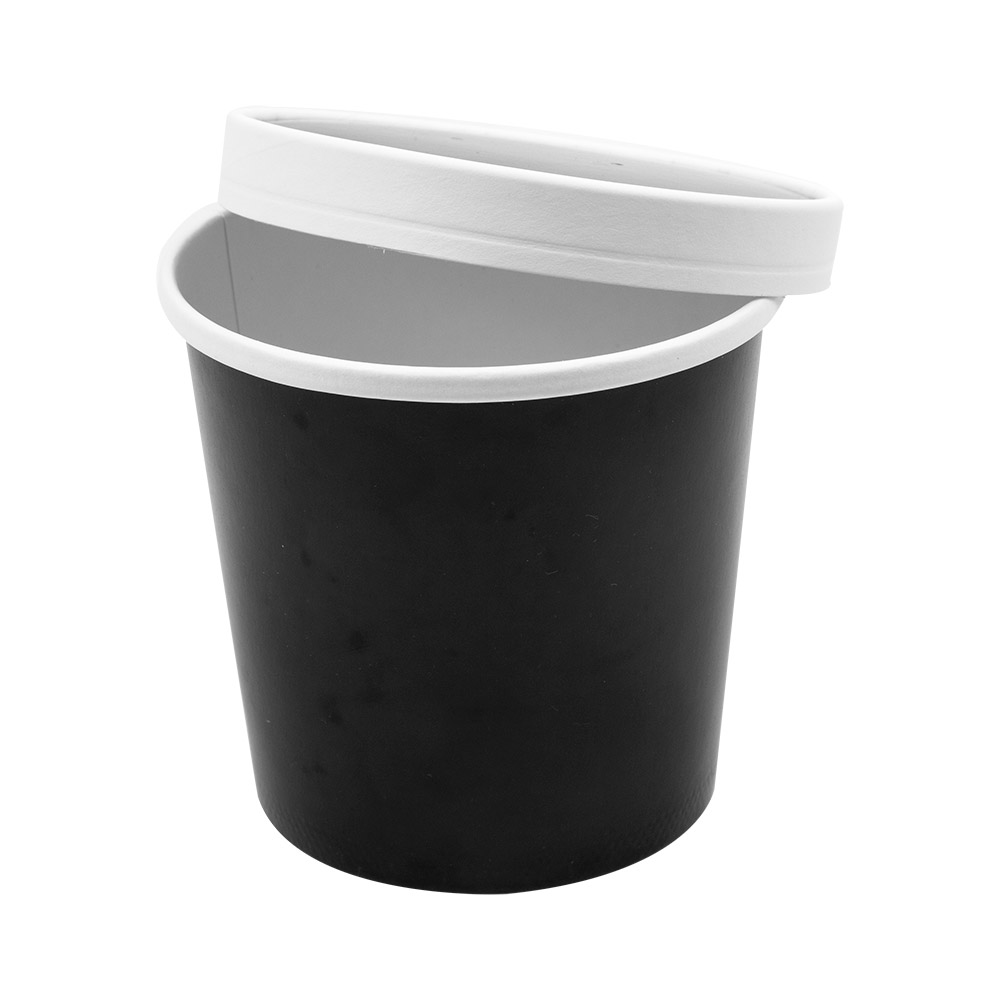 226.44-CONTENITORI CON COPERCHI 780 ML - 26 oz 330 + 18 PE G/M2 Ø11,7/9,2x11 CM NERO CARTONE (25 u.)