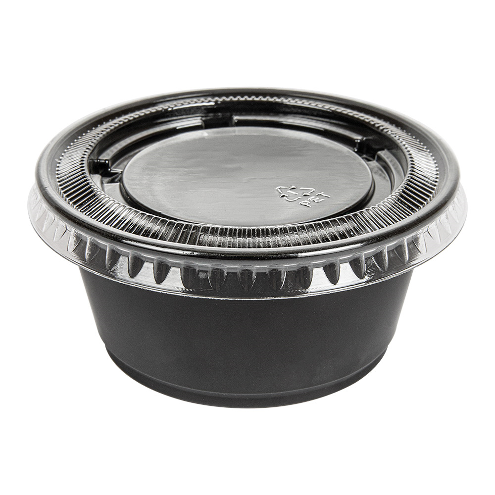 215.21-50 COPPETTE PICCOLE + 50 COPERCHI 100 ML Ø7,4x3,5 CM NERO PP