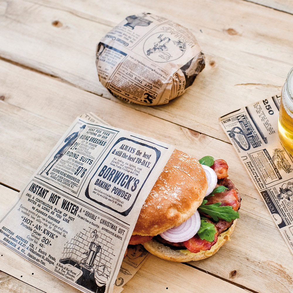 220.41-CARTA ANTIGRASSO APERTO 2 LATI FAST FOOD TIMES 32 G/M2 16x16,5 CM NATURALE PERGAMANA ANTIGRASSI (500 u.)