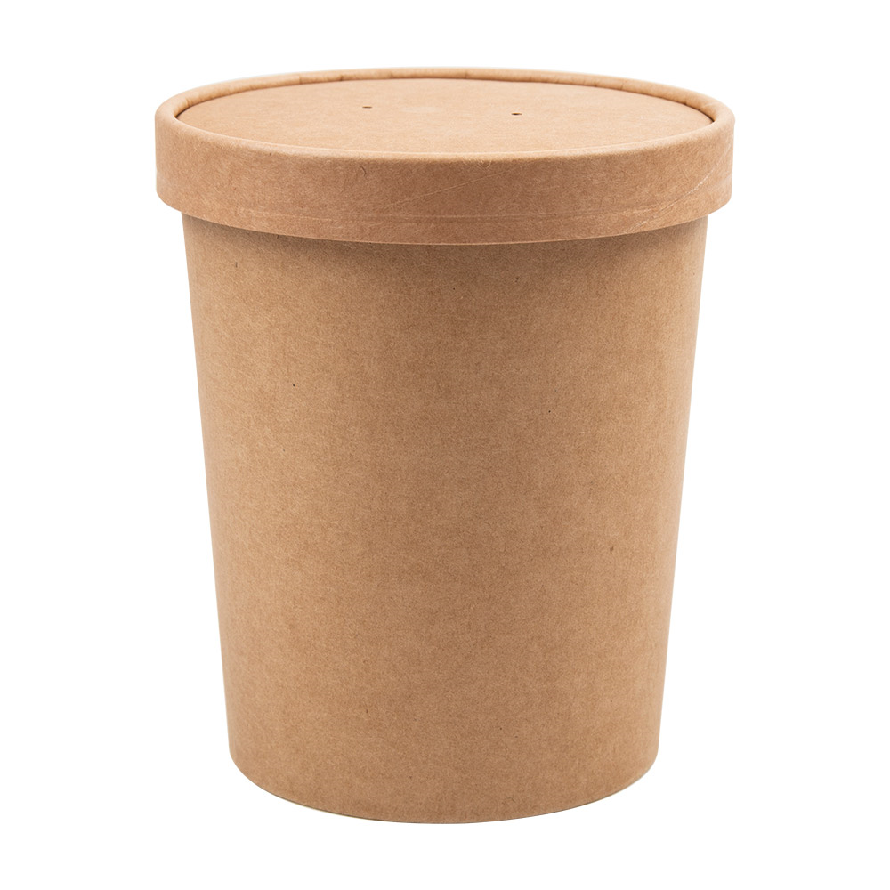 226.50-CONTENITORI CON COPERCHI 960 ML - 32 oz 330 + 18 PE G/M2 Ø11,7/9x13,5 CM NATURALE KRAFT (25 u.)