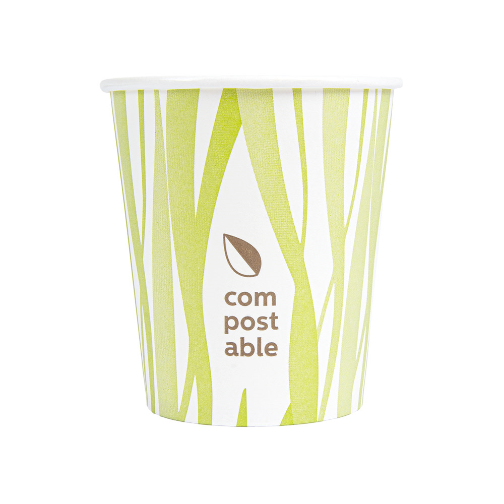 271.08-BICCHIERI BEVANDE FREDDE E CALDE 1 PARETE 'COMPOSTABLE GRASS' 180 ML - 6 oz 260 G/M2 Ø7,2/5,3x7,8 CM BIANCO CARTONE (50 u.)
