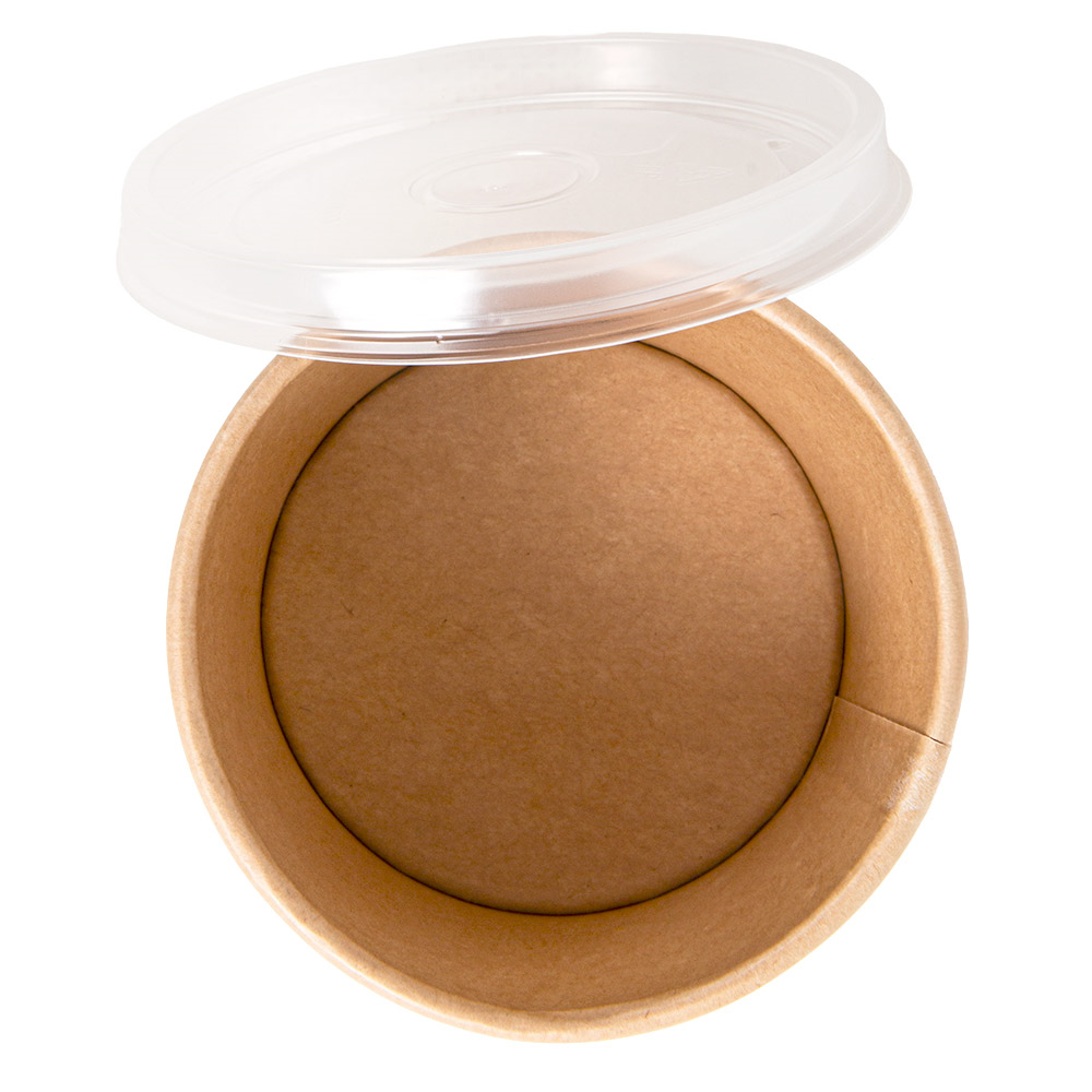 279.28-CONTENITORI CON COPERCHI 240 ML - 8 oz 300 + 18 PE G/M2 Ø9/7,5x6 CM NATURALE KRAFT (25 u.)