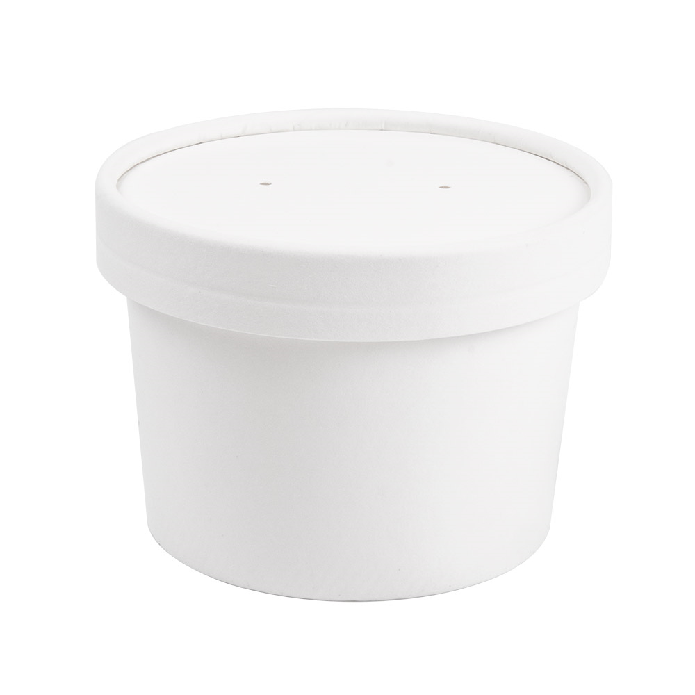 226.45-CONTENITORI CON COPERCHI 240 ML - 8 oz 300 + 18 PE G/M2 Ø9/7,5x6 CM BIANCO CARTONE (25 u.)