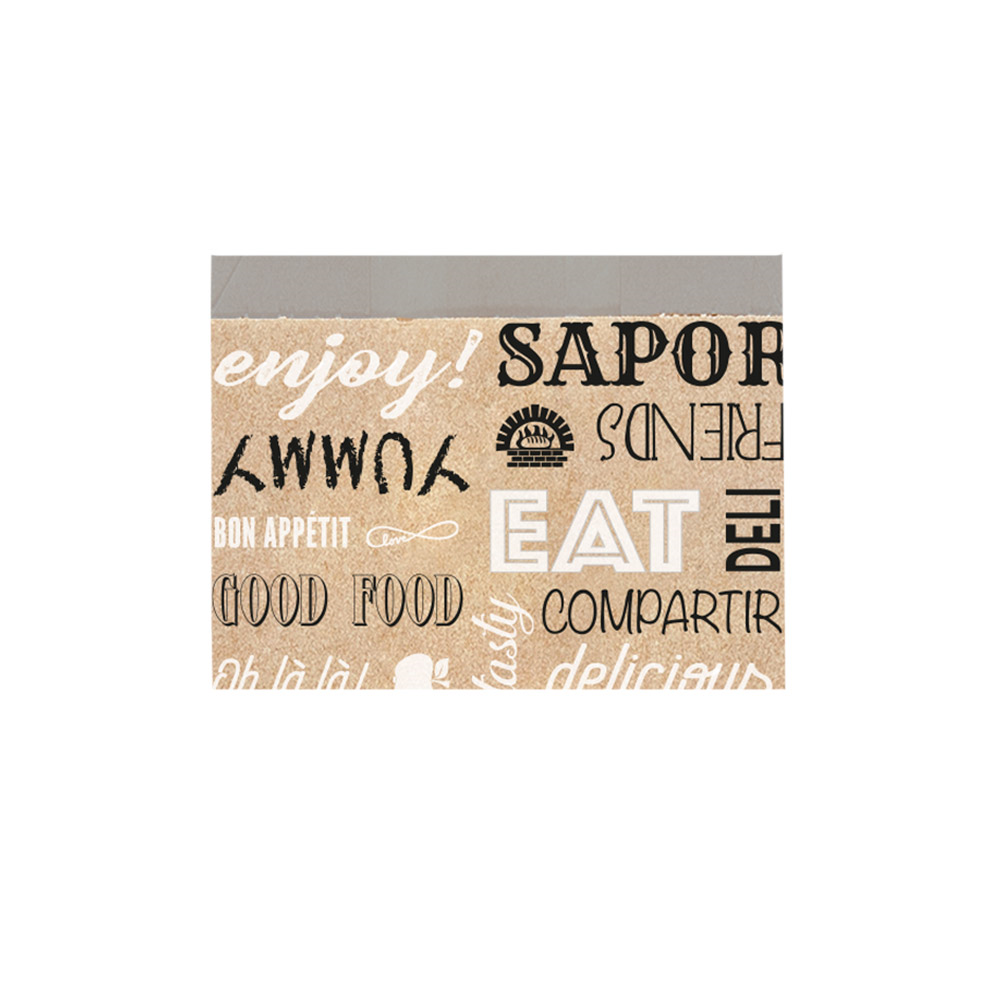 277.82-SACHETTI ANTI-GRASSO PER FRITTI PAROLE 40+20 G/M2 12+5x9 CM MARRONE KRAFT + ALLUMINIO (500 u.)