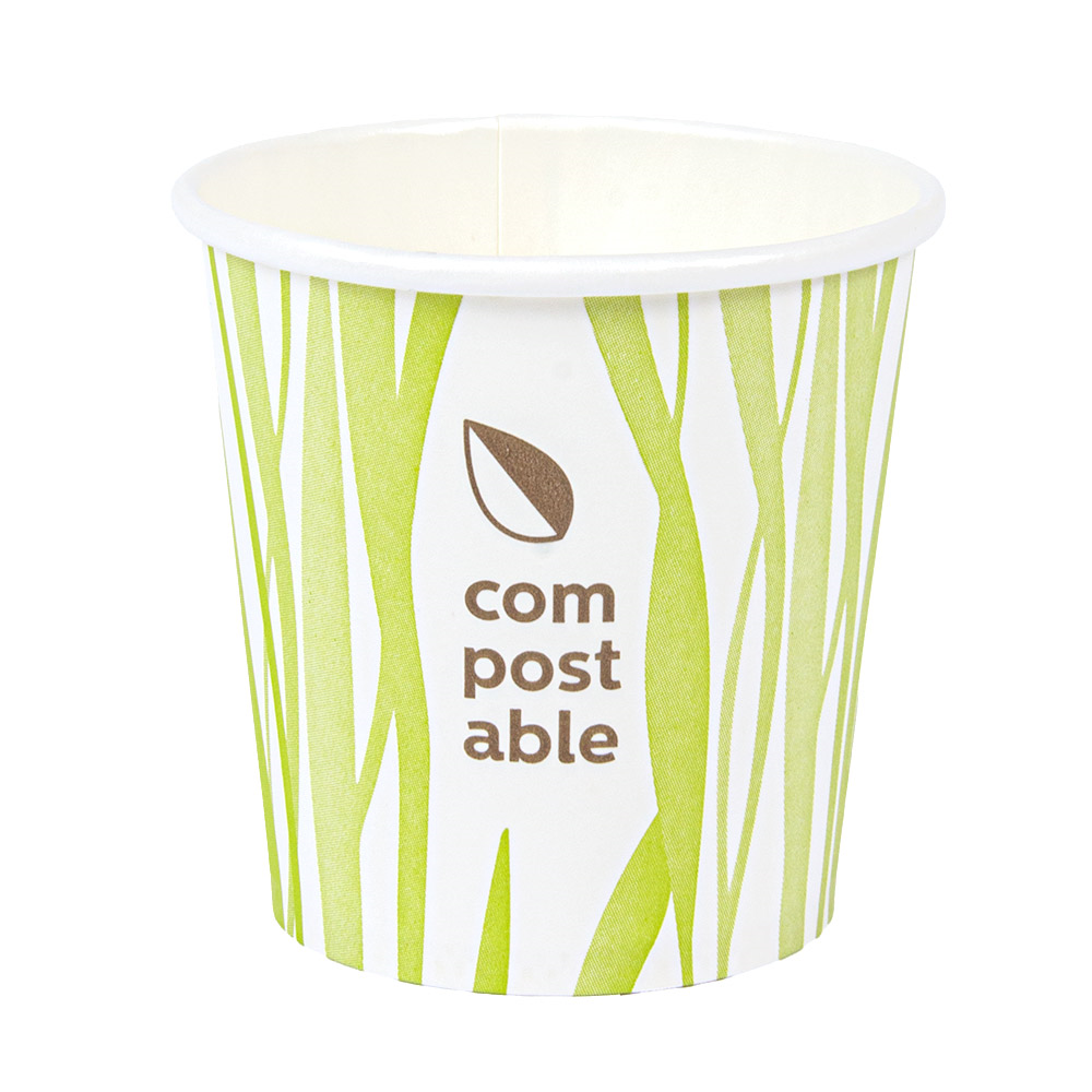 271.07-BICCHIERI BEVANDE FREDDE E CALDE 1 PARETE 'COMPOSTABLE GRASS' 120 ML - 4 oz 230 G/M2 Ø6,3/4,5x6 CM BIANCO CARTONE (50 u.)