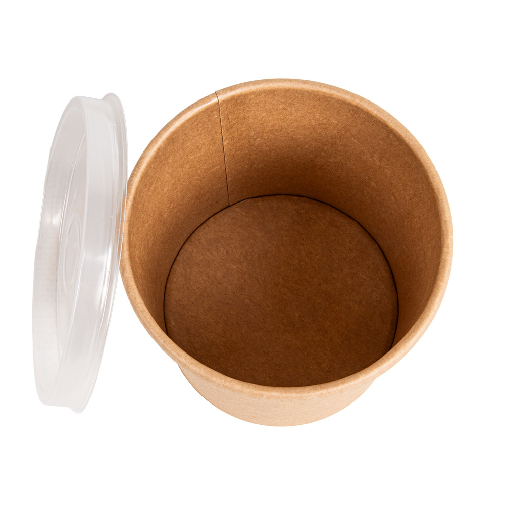 279.29-CONTENITORI CON COPERCHI 360 ML - 12 oz 300 + 18 PE G/M2 Ø 9/7,3x8,6 CM NATURALE KRAFT (25 u.)