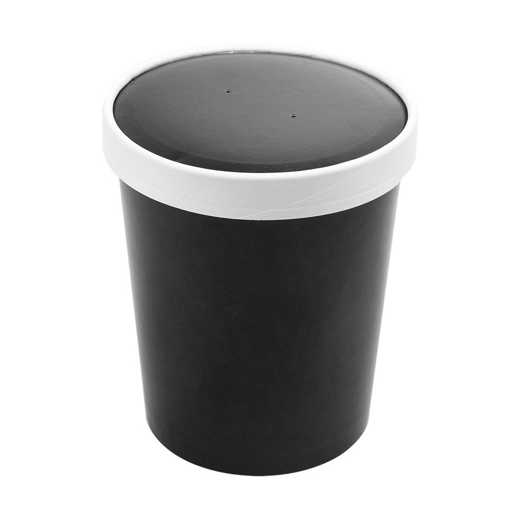 226.49-CONTENITORI CON COPERCHI 960 ML - 32 oz 330 + 18 PE G/M2 Ø11,7/9,2x13,5 CM NERO CARTONE (25 u.)