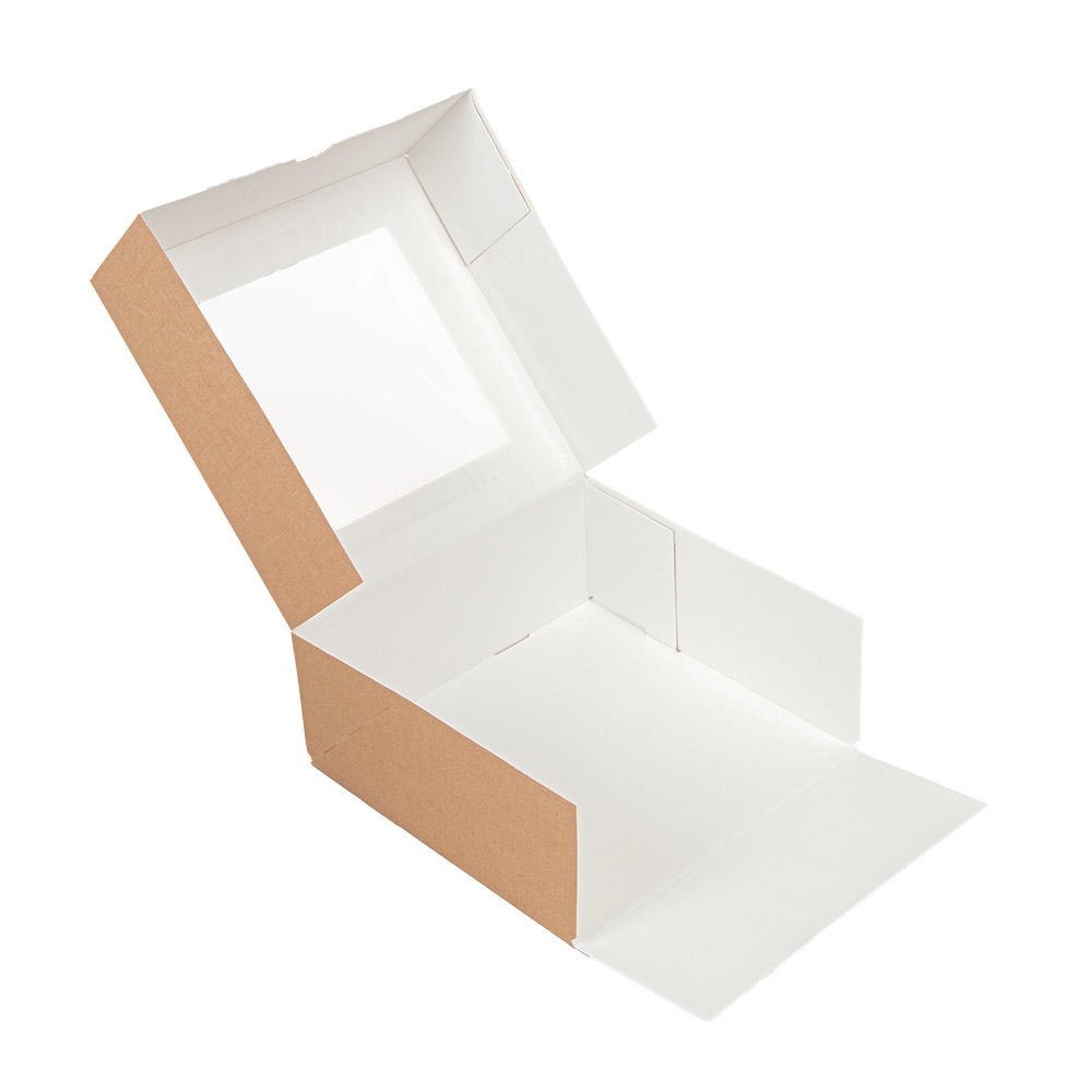 253.44-SCATOLE PER PASTICCERIA CON FINESTRA 'THEPACK'  18x18x7,5 CM NATURALE CARTONE NANO-MICRO + OPP (50 u.)