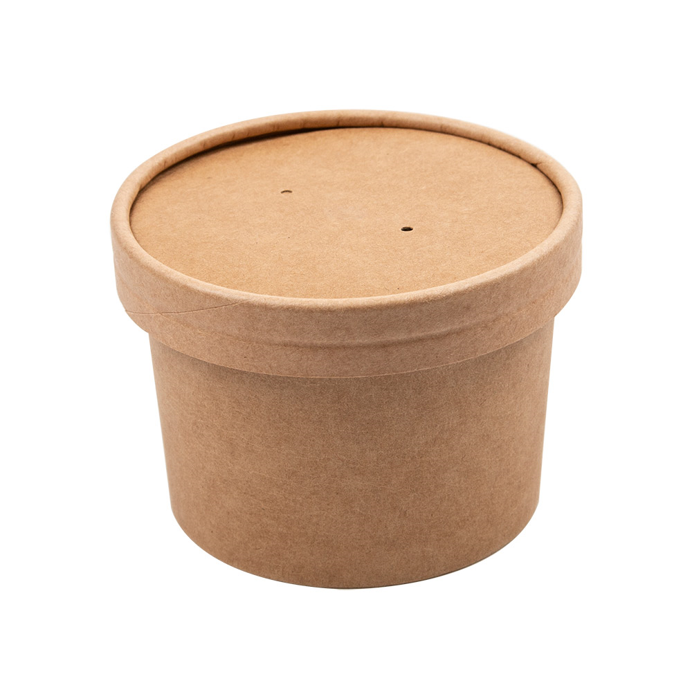 226.47-CONTENITORI CON COPERCHI 240 ML - 8 oz 300 + 18 PE G/M2 Ø9/7,5x6 CM NATURALE KRAFT (25 u.)