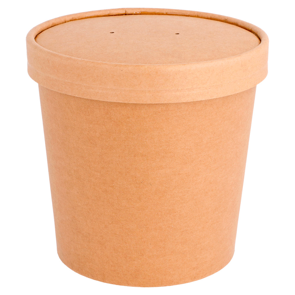 212.61-CONTENITORI CON COPERCHI 780 ML - 26 oz 330 + 18 PE G/M2 Ø11,6/9,3x11 CM NATURALE KRAFT (25 u.)
