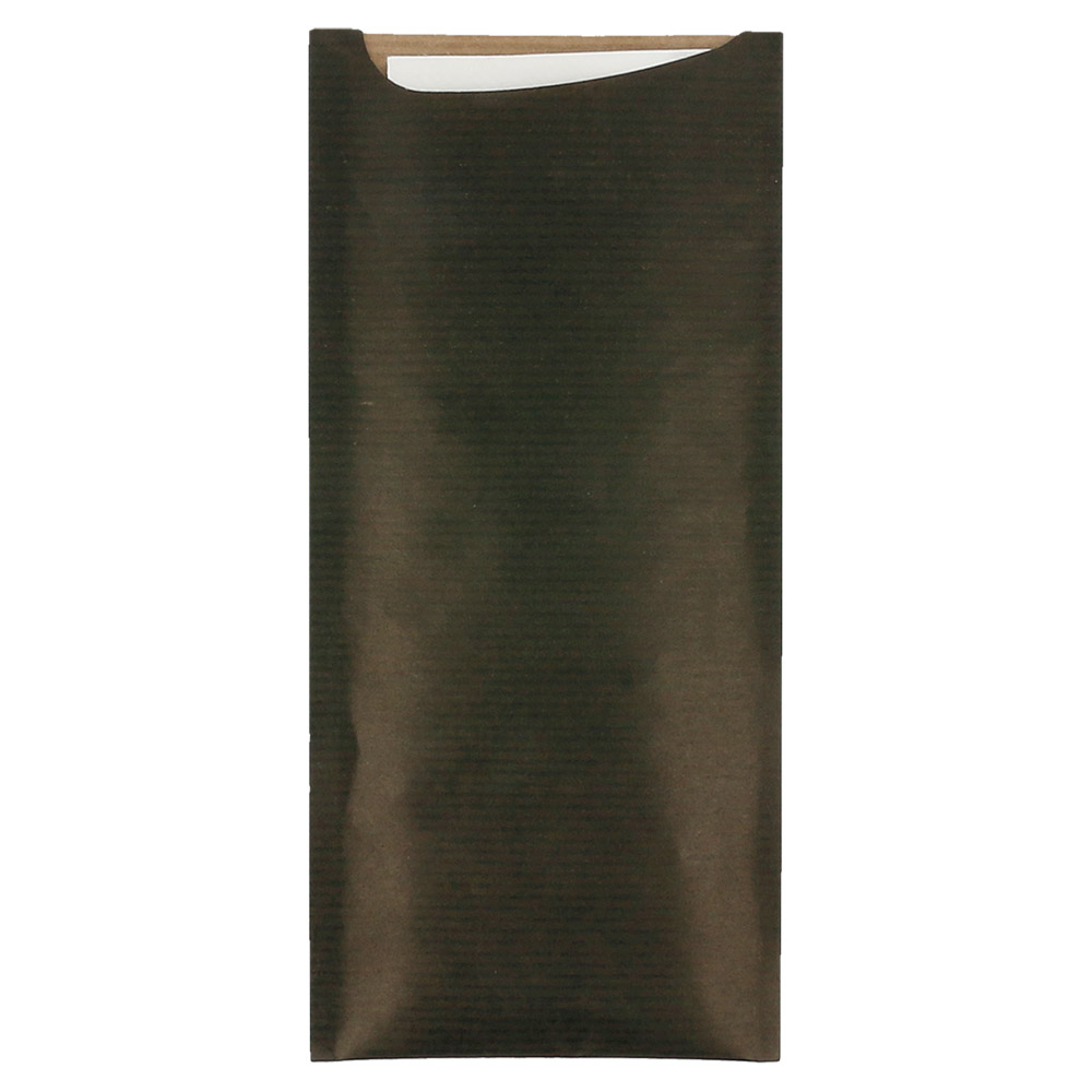 223.20-BUSTE POSATE + TOV. AIRLAID BIANCA 'JUST IN TIME OPEN'  80 + 10 PE G/M2 8,5x19,5 CM NERO KRAFT A COSTINE (250 u.)
