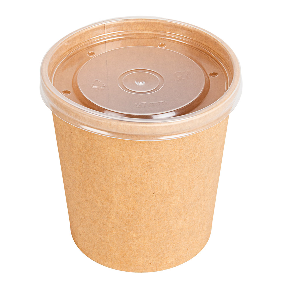 279.30-CONTENITORI CON COPERCHI 480 ML - 16 oz 320 + 18 PE G/M2 Ø 9,8/7,5x10 CM NATURALE KRAFT (25 u.)
